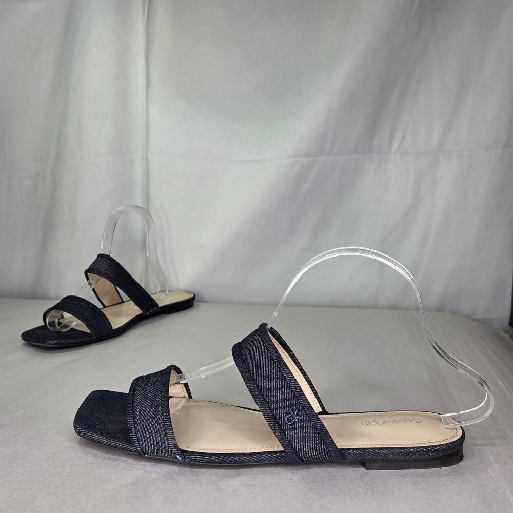 Calvin Klein Felisa Double Band Slip-On Flat Sandals - Blue Denim